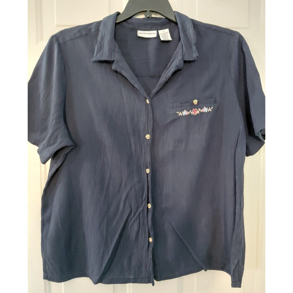 Jaclyn Smith Navy‎ Crinkle Blouse